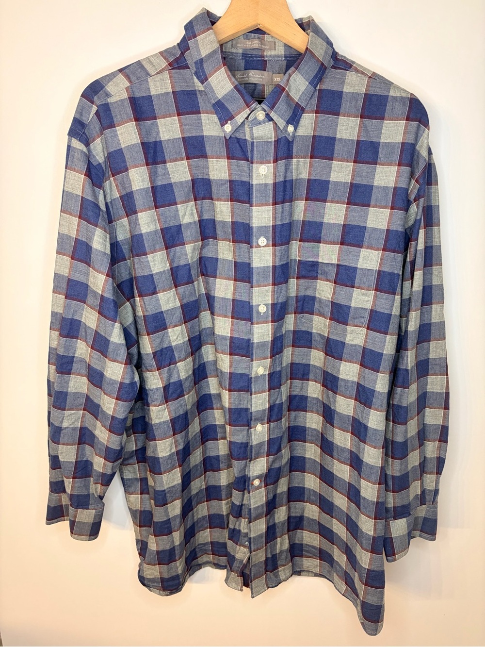Daniel Cremieux Men’s Gray, Blue, Burgundy Plaid Button Down Collar Shirt, XXL